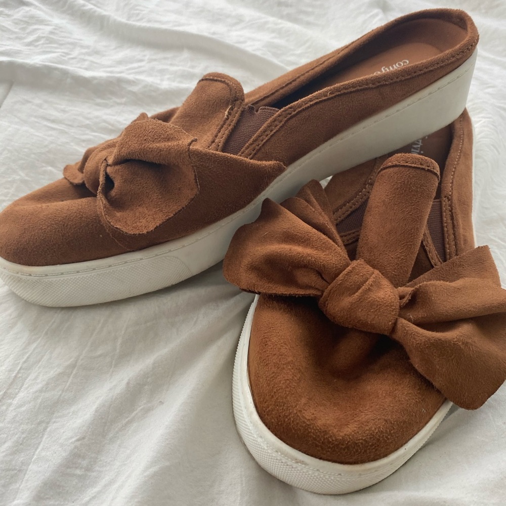Comfortview Brown Slip on Shoes with Bow